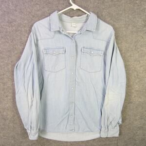 Old Navy Shirt Mens XL Light Blue Denim Long Sleeve Western Pearl Snap Pockets
